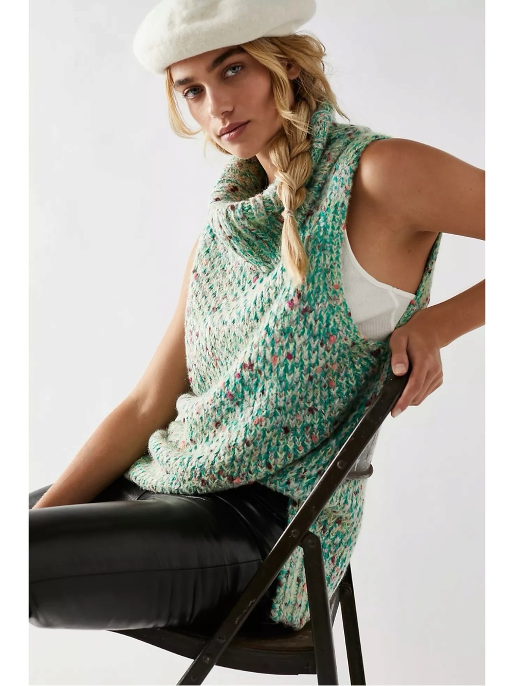 Free People Sleeveless Bohemian Chunky Knit Faye Sweater Vest Tunic Size Small